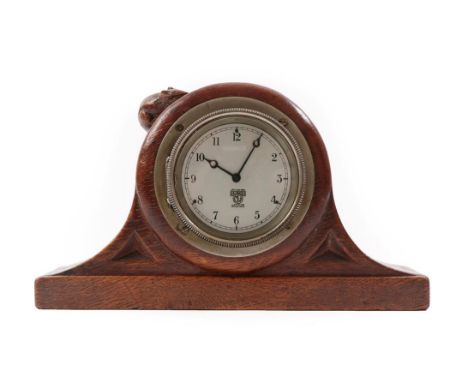 Robert Mouseman Thompson (1876-1955): An English Oak Mantel Clock, the case with triangular carving, set with a Smith's MA ca