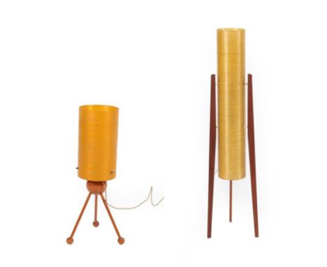 Novoplast: A Spun Fibreglass Rocket Floor Lamp, raised on three teak feet, unmarked, 113cm; and A Table Lamp, with spun fibre