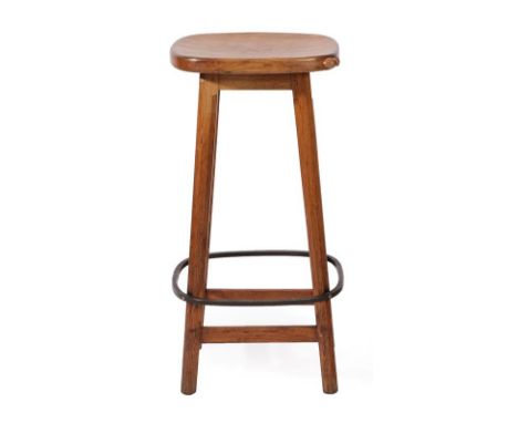 Workshop of Robert Mouseman Thompson (Kilburn): An English Oak Bar Stool, circa 1970's, shaped adzed top, on four octagonal l