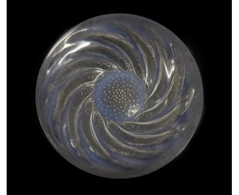 René Lalique (French, 1860-1945): An Opalescent and Clear Glass Poissons Dish, the underside moulded in relief with spirallin
