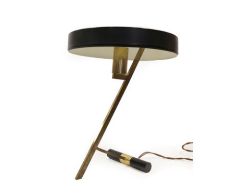 A Phillips Model Z Brass and Enamel Desk Lamp, designed by Louis Christiaan Kalff, with black enamelled shade, cast Phillip's