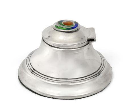 An Arts &amp; Crafts Silver and Enamel Ink Well, made by William Hair Haseler, with a stylised roundel, maker's mark W.H.H an