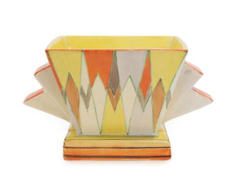 Clarice Cliff (1899-1972): A Bizarre 515 Posy Bowl, with original flower brick, black printed Wilkinson factory mark, bowl an