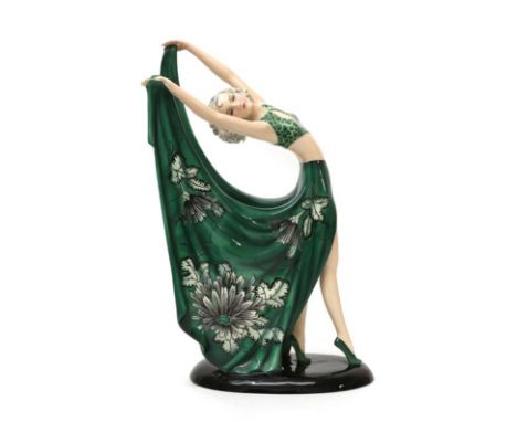 Stefan Dakon (1904-1992) for Goldscheider, An Austrian Art Deco Pottery Figure of a Dancer, circa 1925, model 7195, in a gree