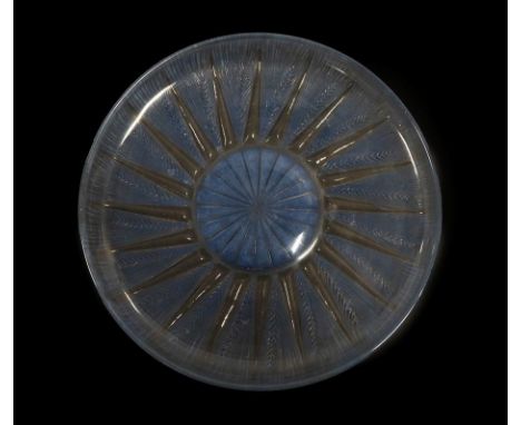 René Lalique (French, 1860-1945): A Clear and Blue Stained Glass Epis No.2 Dish Plate, moulded R LALIQUE, 26cm diameter