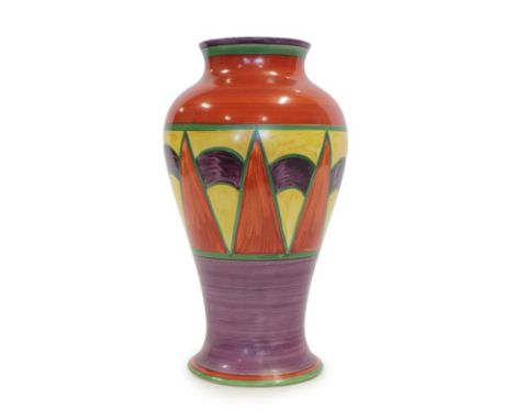 Clarice Cliff (1899-1972): An Original Bizarre Shape 14 Mei Ping Vase, green printed Wilkinson factory mark and red painted B