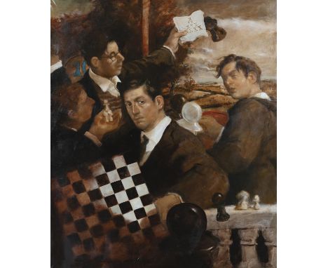 Noel Murphy (b.1970)Chess PlayersOil on canvas, 148 x 121cm (56¾ x 47¾'')Signed with initials and dated (19)'96