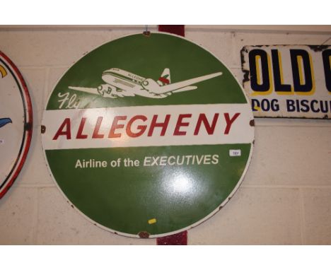 A circular enamel advertising sign for "Allegheny Airline of the Executives", 75cm dia.