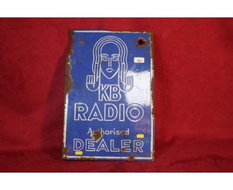 A double sided enamel sign for "KB Radio Authorised Dealer"; 50cm x 33cm