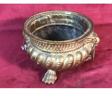 A 19th Century gilded brass planter with lion mask decoration 