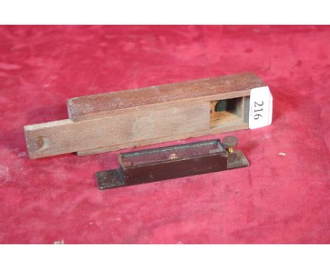 A mahogany cased brass and steel compass, 17cm long overall