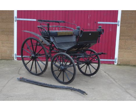 A four wheeled horse drawn Phaeton carriage, rubber tyres and original shafts; together with a pair of carriage lamps and a w