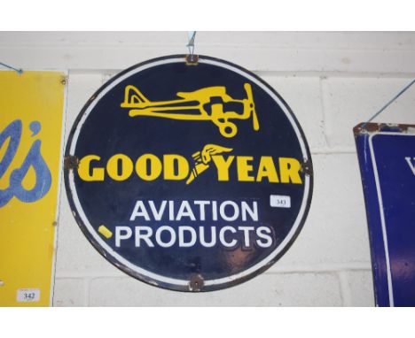A "Goodyear Aviation Products" circular enamel advertising sign, 46cm dia.