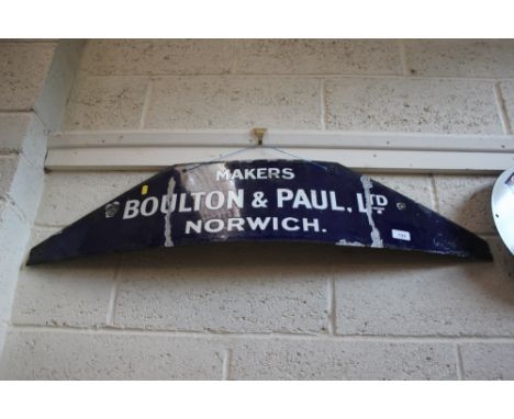 A vintage enamel advertising sign for "Boulton and Paul, Ltd. Norwich" 99cm long