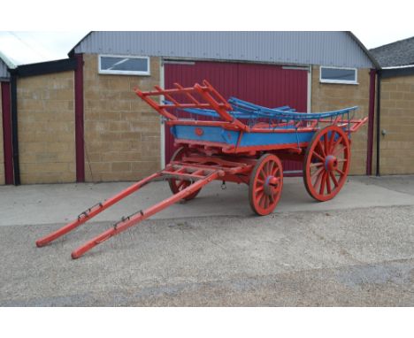 A horse drawn light harvest wagon by Clarke, Fakenham, hardly used since restoration by Gus Kitson 20 years ago, and stored u