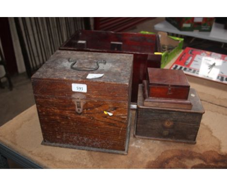 Three old radio boxes and small boxed item