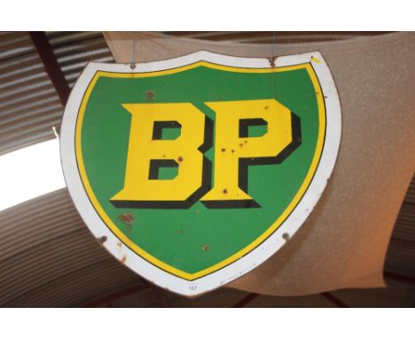 A BP double sided shield shape enamel advertising sign