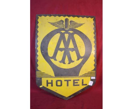 An enamel AA hotel shield shape advertising sign 80cm x 55cm