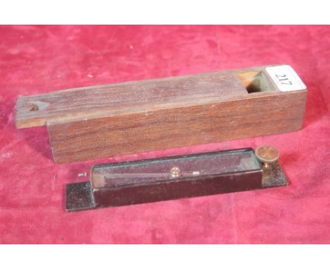 A mahogany cased brass and steel compass, 20cm long overall