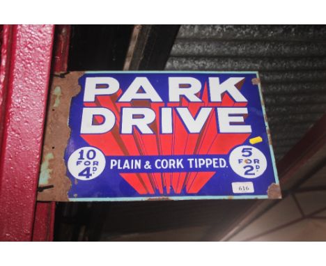 A "Park Drive" double sided enamel advertising sign, 31cm x 44.5cm