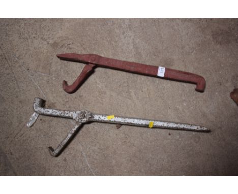 Two iron cartwheel pin tools (to remove wheels for greasing)