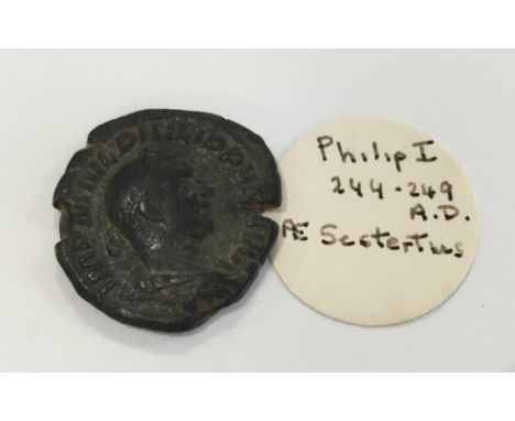 ROMAN EMPIRE, Philip I, 244-249 A.D. AE Sestertius. Laureate head right, Fides standing left holding two standards on reverse
