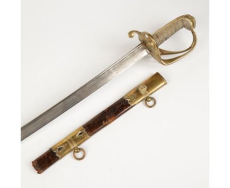 A WILLIAM IV OFFICERS SWORD with shagreen grip and leather scabbard.