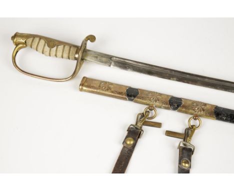 A SECOND WORLD JAPANESE DRESS SWORD, with shagreen grip, leather scabbard and suspension strap.