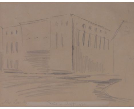 Alan Lowndes (1921-1978),pencil/ink sketch, theatre in Dieppe 1952, signed, 10" x 13", framed.