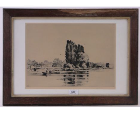 Frank Short (1857-1945),drypoint etching, Sion House, signed in pencil, 10" x 14" and 2 other etchings by Sidney Tushingham a