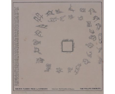 Tom Phillips (born 1937),lithograph, orchestral composition golden flower piece for keyboard 1966, signed in ink, image 9" x 