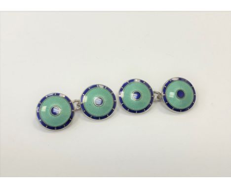 A pair of gent's silver and green/blue enamel cufflinks, Phillip Kydd, Birmingham 2011. 