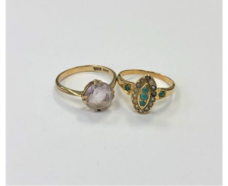 An 18ct gold turquoise and seed pearl ring and a 9ct gold dress ring. (2) CONDITION REPORT: 18ct ring size O1/2, 3.6g. 9ct go