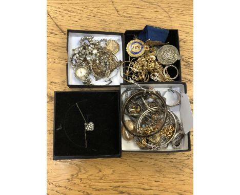 A silver RAOB medal, costume jewellery, some silver including bangle etc (Qty)