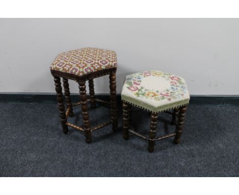 Two bobbin turned tapestry seated stools 