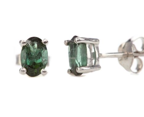 PAIR OF TOURMALINE STUD EARRINGS,set with oval stones, in silver 