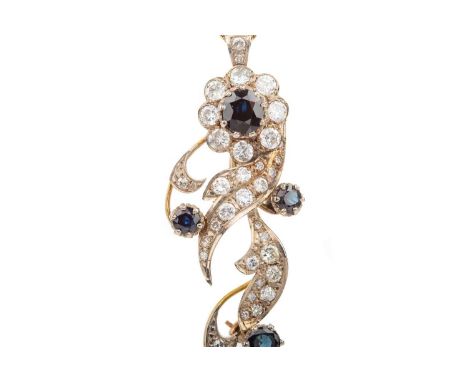 SAPPHIRE AND DIAMOND PENDANT BROOCH,set with oval and round sapphires and round brilliant cut diamonds totalling approximatel