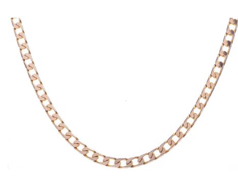 NINE CARAT GOLD CHAIN,formed with a row of flat curb links, 46cm long, 26.5gGenerally worn.&nbsp;No breakages.