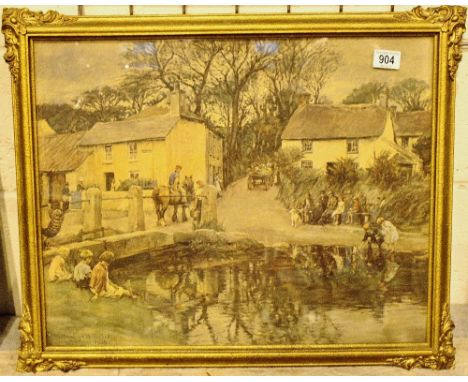 VILLAGE PRINT. Stanhope Forbes village rendezvous print, 60 x 46 cm