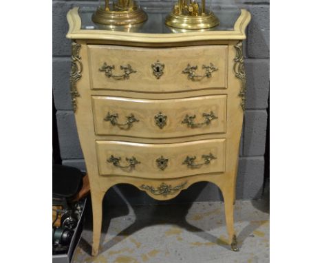 A 20th Century Dutch inlaid floral marquetry bombe commode chest of three drawers below and inset mirror top, gilt brass moun