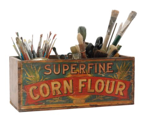 A folding artist's easel, together with a quantity of paint brushes and a pen stand. (qty)From the estate of the late Richard