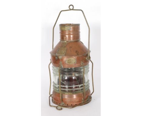 A late 19th and early 20th Century copper ships lantern the 'Anchor Seacone II, with makers plaque Humber Shipwright & Co Ltd