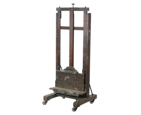 A late 19th to early 20th Century large oak framed artists easel on castors, width 74cm.From the estate of the late Richard B