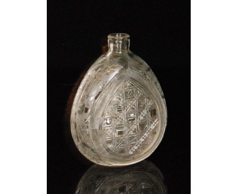 An early 20th Century Stourbridge crystal glass spirit decanter possibly Stevens and Williams, of compressed ovoid form decor