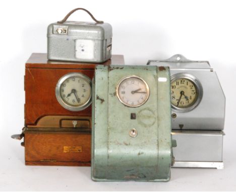 A clocking in machine by Autok Time Recorder Ltd, width 32cm, a similar steel cased example by Blick Time Recording Ltd in gr