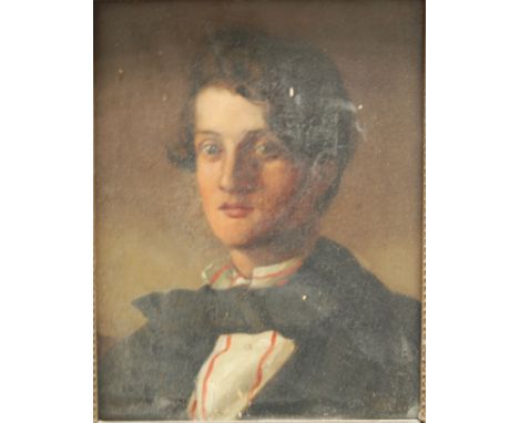 FRENCH SCHOOL, LATE NINETEENTH CENTURY - 'Portrait of a young man wearing a striped shirt', oil on board, unsigned, framed, 2