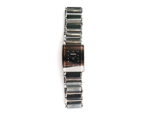 A Rado Diastar black and ceramic ladies bracelet wrist watch, rectangular black dial with dot markers ref. 153.0488.3, no.039