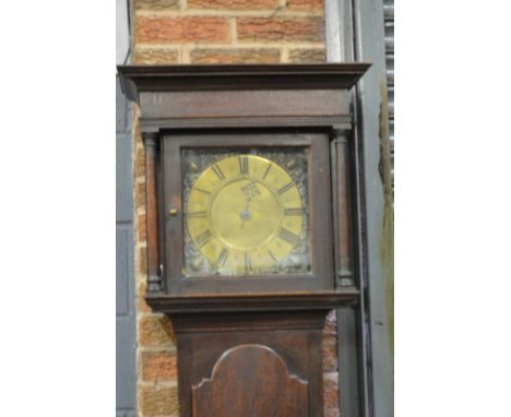 An early 19th Century oak longcase clock, the square brass dial inscribed Broadhurst Lichfield, thirty hour striking movement