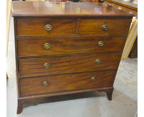 A George III mahogany straight front chest of two short and three long cockbeaded drawers on splayed bracket feet, width 108c