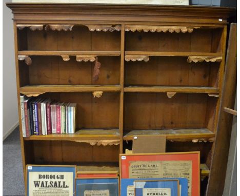 A Victorian light oak floor standing bookcase, fitted with adjustable shelves on a plinth base, width 160cm
